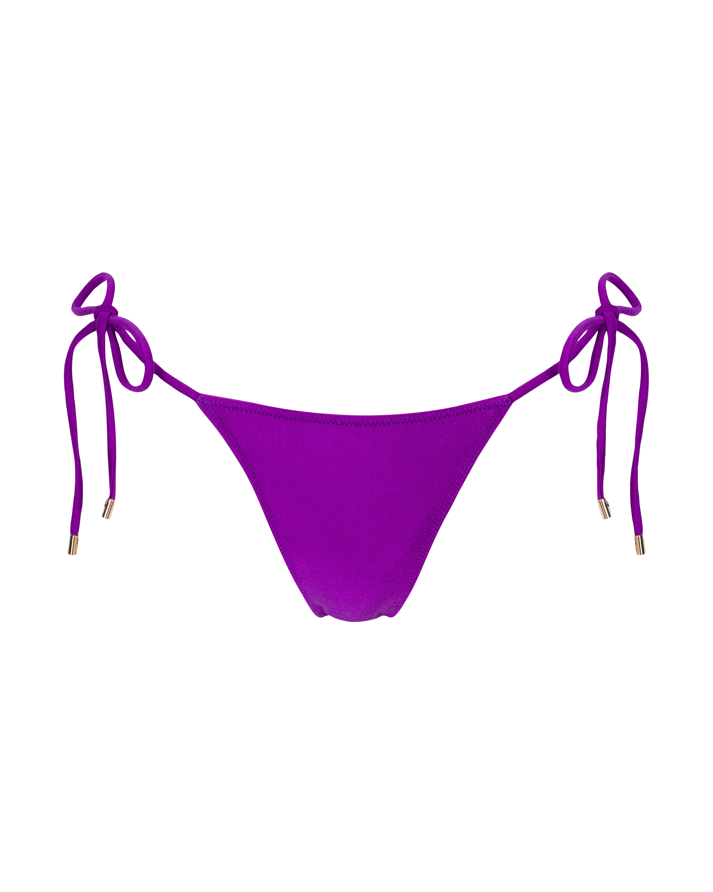 A high-waisted triangle bottom swimwear in cosmic purple color with side ties.