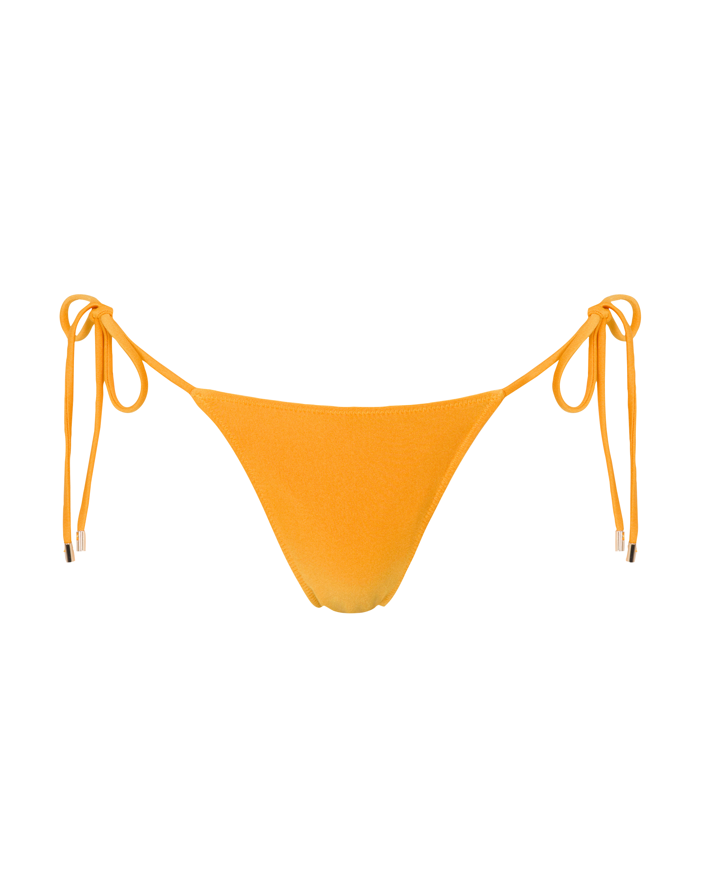 A high-waisted triangle bottom swimwear in sunshine yellow with side ties, made from a stretchy premium Italian fabric.